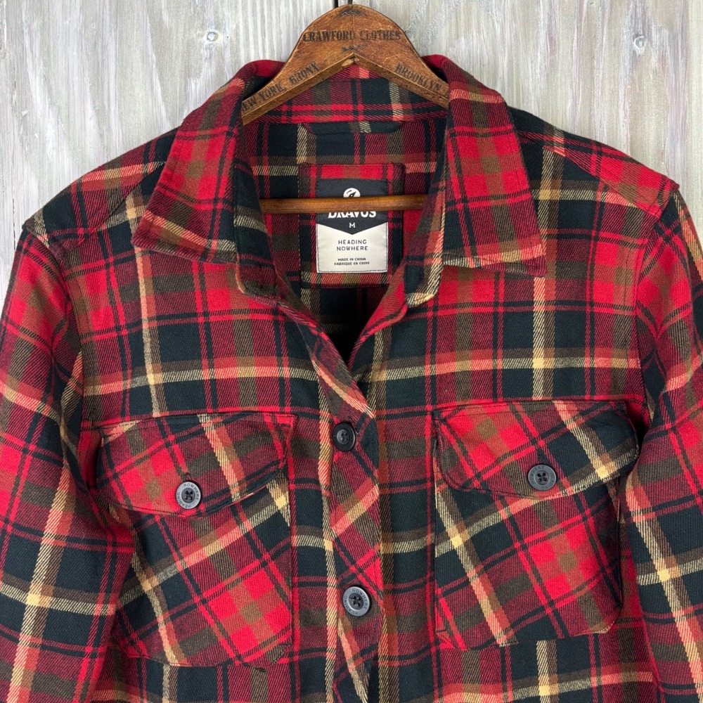 Dravus Flannel Shirt Red Black Gold Mens M Heading Nowhere Plaid Heavy Cozy Warm